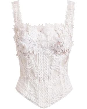 Gemy Maalouf Floral-Applique Lace Corset Top - White