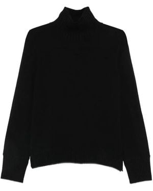 Allude Ribbed-Trim Mock-Neck Sweater - Black