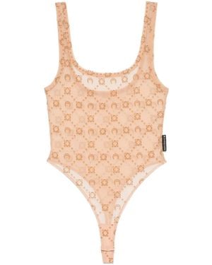 Marine Serre Recycled Mesh Flock Bodysuit - Natural