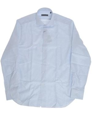 Corneliani Wave-Pattern French-Collar Shirt - Blue