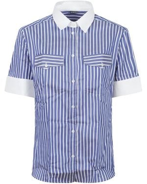 Fay Striped Short-Sleeve Shirt - Blue