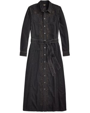 RRL Embroidered Belted Midi Dress - Black