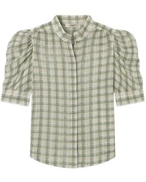 FRAME Gillian Checked Puff-Sleeve Top - Gray