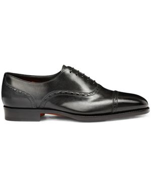 Santoni Perforated Leather Oxford Shoes - Black