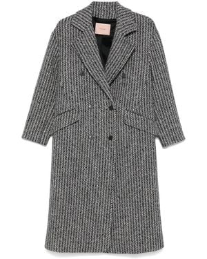 Twinset Classic Herringbone Double-Breasted Jacket For - Gray