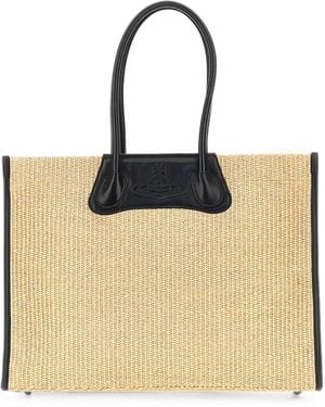Vivienne Westwood Orb-Debossed Woven Tote Bag - Natural