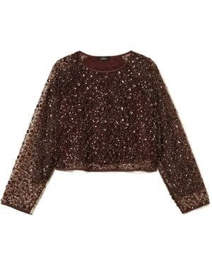 Twinset Blusa Con Paillettes - Marrone