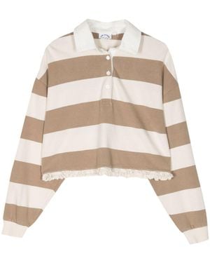 The Upside Striped Long Sleeve Polo Top - White