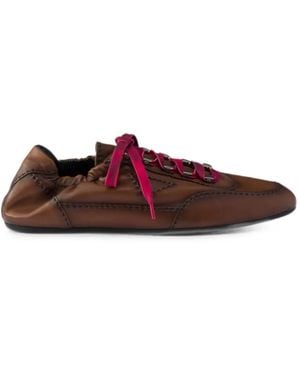 Prada Collapse Antiqued Nappa-Leather Sneakers With Hooks - Red