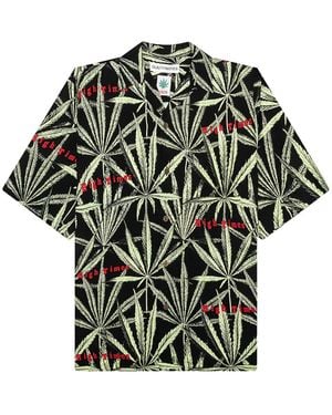 Wacko Maria High Times Marijuana-Leaf Print Shirt - Black