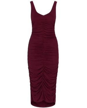 LIZ SKORSIS Olera Ruched Midi Dress - Red