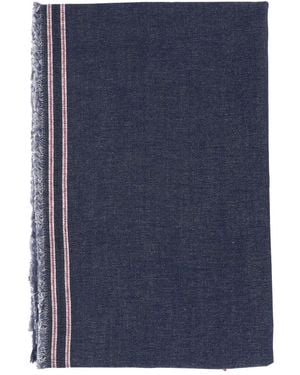 Faliero Sarti Stripe-Detail Frayed-Edge Scarf - Blue