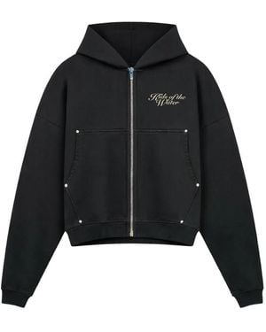 ROUGH Embellished Zip-Up Hoodie - Black