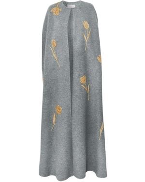 Carolina Herrera Tulip-Embroidered Cape - Gray
