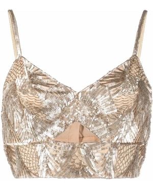 Alberta Ferretti Sequin-Embellished Cropped Top - Natural