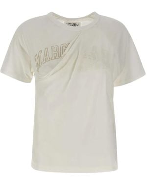MM6 by Maison Margiela Distressed-Panel T-Shirt - White
