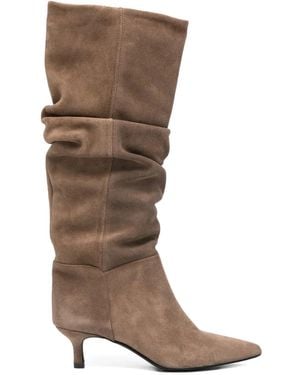 GISÉL MOIRÉ 50Mm Morgan Pointed Ruched Knee-High Boots - Brown