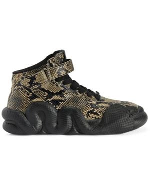 Giuseppe Zanotti Cobras Snake-Effect Leather Mid-Top Trainers - Brown