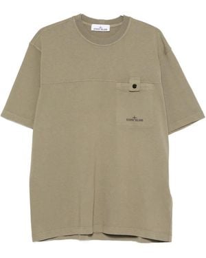 Stone Island Logo-Print Chest-Pocket T-Shirt - Natural