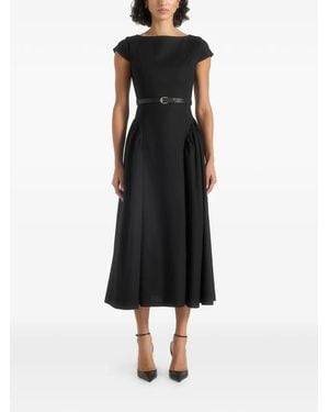 Manière De Voir Gaia Boat-Neck Belted Pleated Midi Dress - Black
