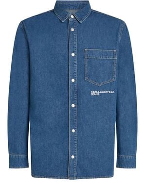 KARL LAGERFELD Embroidered Denim Shirt - Blue