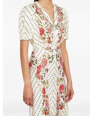 Saloni Lea Polka-Dot Floral Dress - White