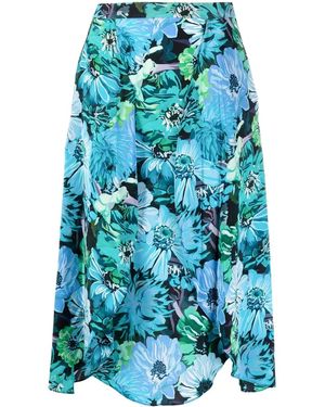Stella McCartney Floral Silk Midi Skirt - Blue