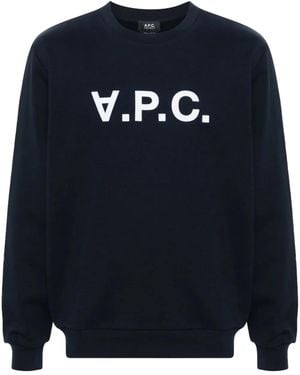 A.P.C. Flocked-Logo Cotton Sweatshirt - Blue