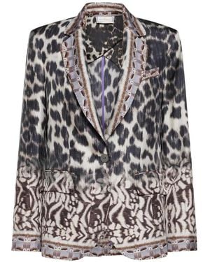 Pierre Louis Mascia Ciadox Animal-Print Single-Breasted Blazer - Grey
