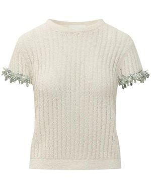 Des Phemmes Embroidered Ribbed Top - White