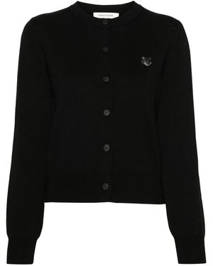 Maison Kitsuné Wool Cardigan With Button-Down Front And Embroidered Logo - Black