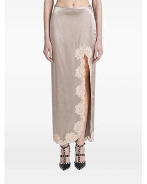 Valentino Garavani Lace-Trim Slit Maxi Skirt - Natural