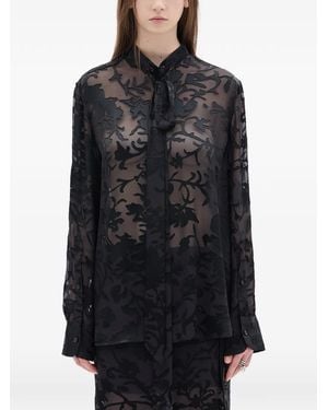 Ann Demeulemeester Dien Neck-Tie Floral Shirt - Black