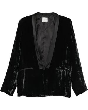 forte_forte Crushed-Velvet Satin-Lapel Blazer - Black