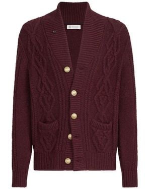Brunello Cucinelli Kasjmier Kabelgebreid Vest Met Metalen Knopen En Veren - Paars
