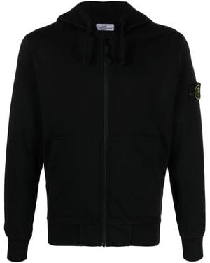 Stone Island Zip-Up Hoodie With Brand Logo Patch - Black