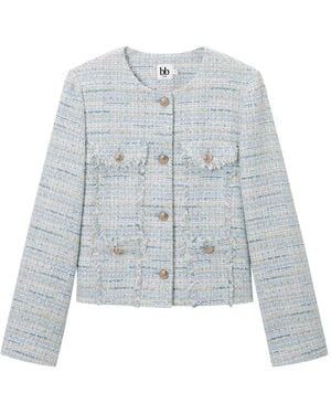 B+ AB Fringed Tweed Jacket - White