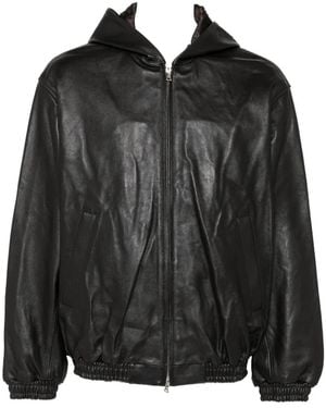 Ssstein Lamb Leather Hood Jacket - Black