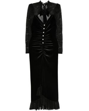 Nissa Crystal-Detail Velvet Midi Dress - Black