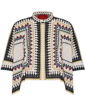 La DoubleJ Foulard Printed Cropped Cotton Shirt - White
