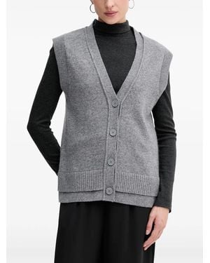 Sisley Button V-Neck Cardigan - Grey