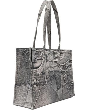 Miss Sixty Denim-Print Tote Bag - Gray