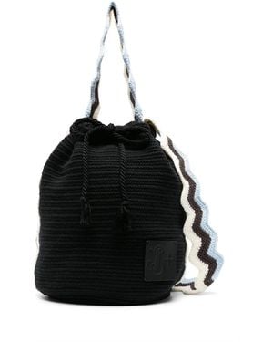 Jil Sander Gestrickte Beuteltasche Mit Zickzackstreifen - Schwarz