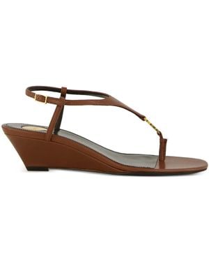 Saint Laurent 40Mm Cassandre-Plaque Leather Sandals - Brown