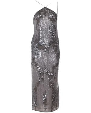 Patrizia Pepe Sequined Spaghetti-Strap Maxi Dress - Grey
