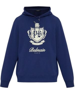 Balmain University Emblem Hoodie - Blue