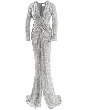 Ana Radu Sequin-Embellishment Long-Sleeve Maxi Dress - White