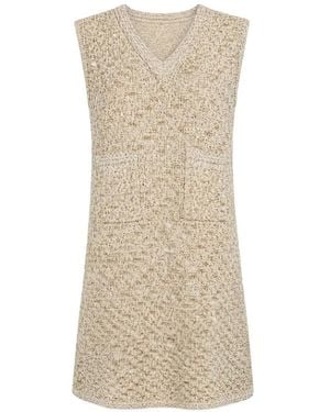 Fabiana Filippi Bouclé-Knit V-Neck Mini Dress - Natural