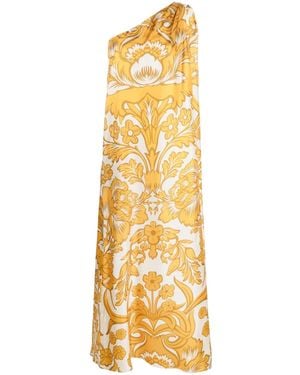 La DoubleJ Roy Floral-Print Silk Maxi Dress - Metallic