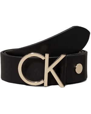 Calvin Klein Logo-Buckle Leather Belt - Black